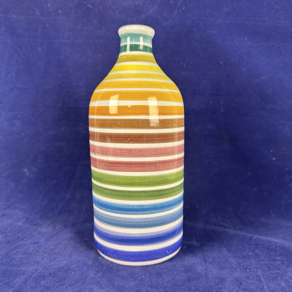 Frantoio Muraglia Handmade Pottery Italy Rainbow Stripe Olive Oil Jar No Stopper